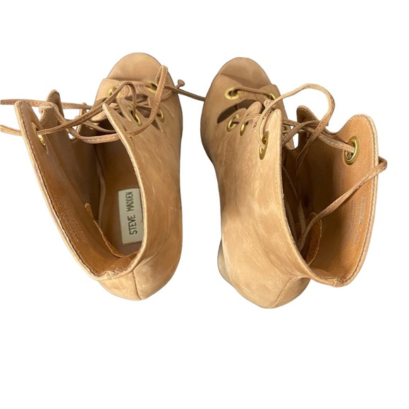 Steve Madden Carusso Tan Peep Toe Lace Up Bootie - Picture 9 of 10